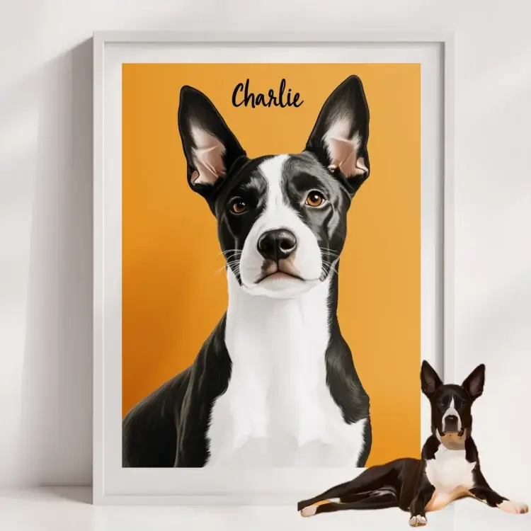 Custom Pet Portrait, Modern Pet Portrait (Framed &  Shipping)