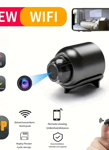 [Mini WiFi Security Camera] 1pc Mini WiFi Camera - Compact Black 480P Wireless IP Security Cam - Home Surveillance Monitor with 1.57in Tiny Design, 2.4GHz Android App Support, USB Plug & Play, Perfect Gift for Christmas